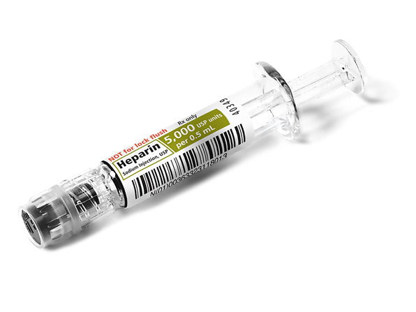 Angled Syringe image for 5000 USP per 0.5 mL of Heparin